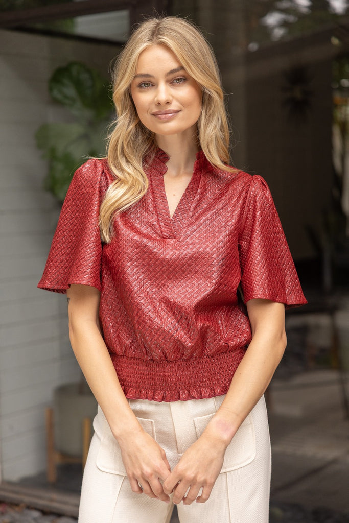 Crimson Basketweave Top