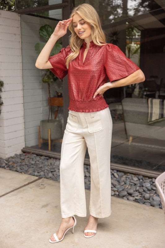 Crimson Basketweave Top
