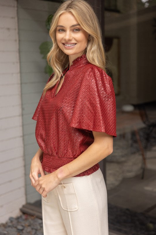 Crimson Basketweave Top