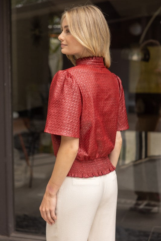 Crimson Basketweave Top