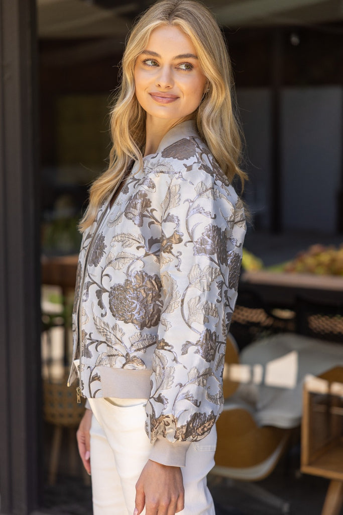 Metallic Floral Bomber Jacket