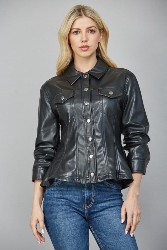 Faux Leather Peplum Jacket
