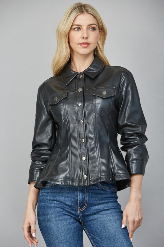 Faux Leather Peplum Jacket