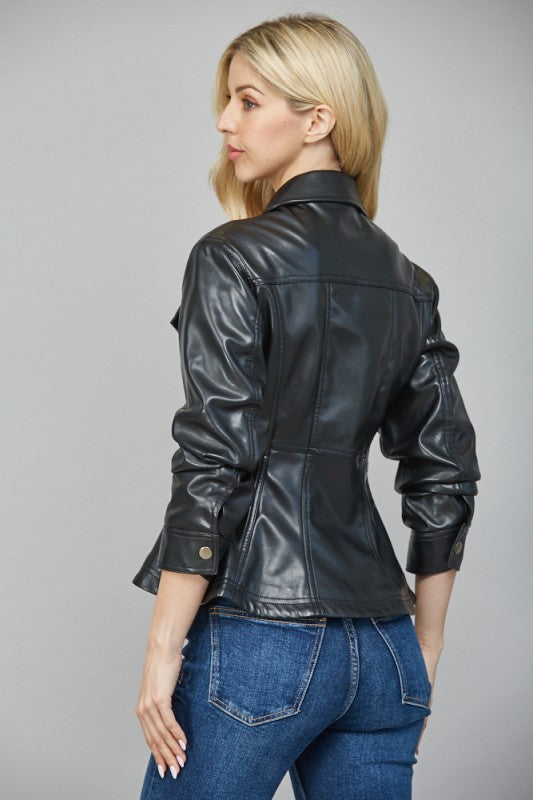 Faux Leather Peplum Jacket
