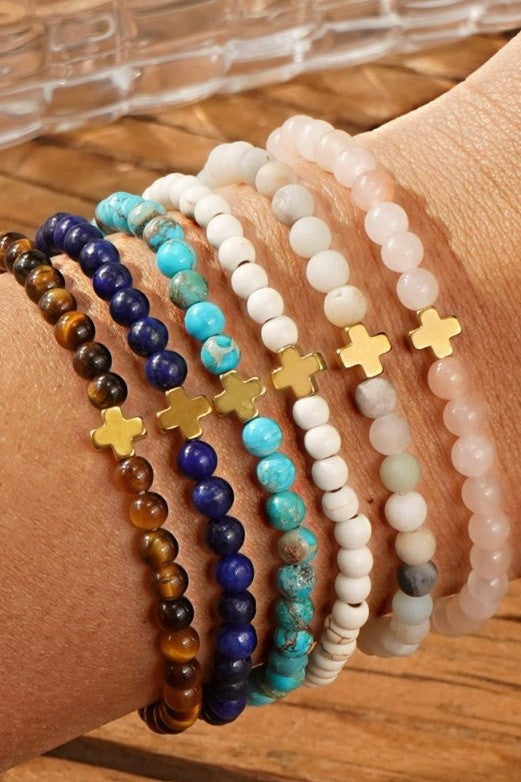 Mini Cross Natural Stone Bracelet