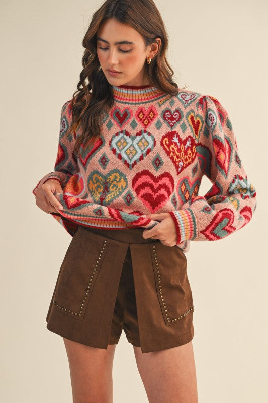 Brown Studded Faux Suede Skort