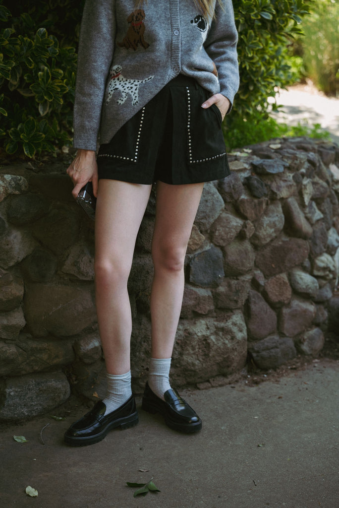 Studded Faux Suede Skort