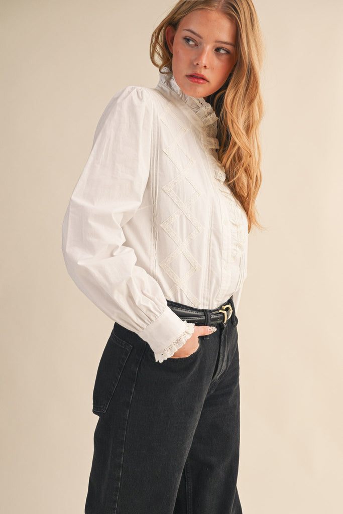 Ivory Lace Button Down Top
