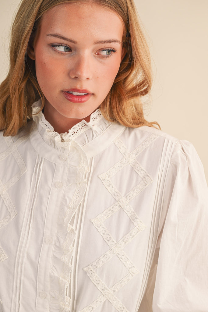 Ivory Lace Button Down Top
