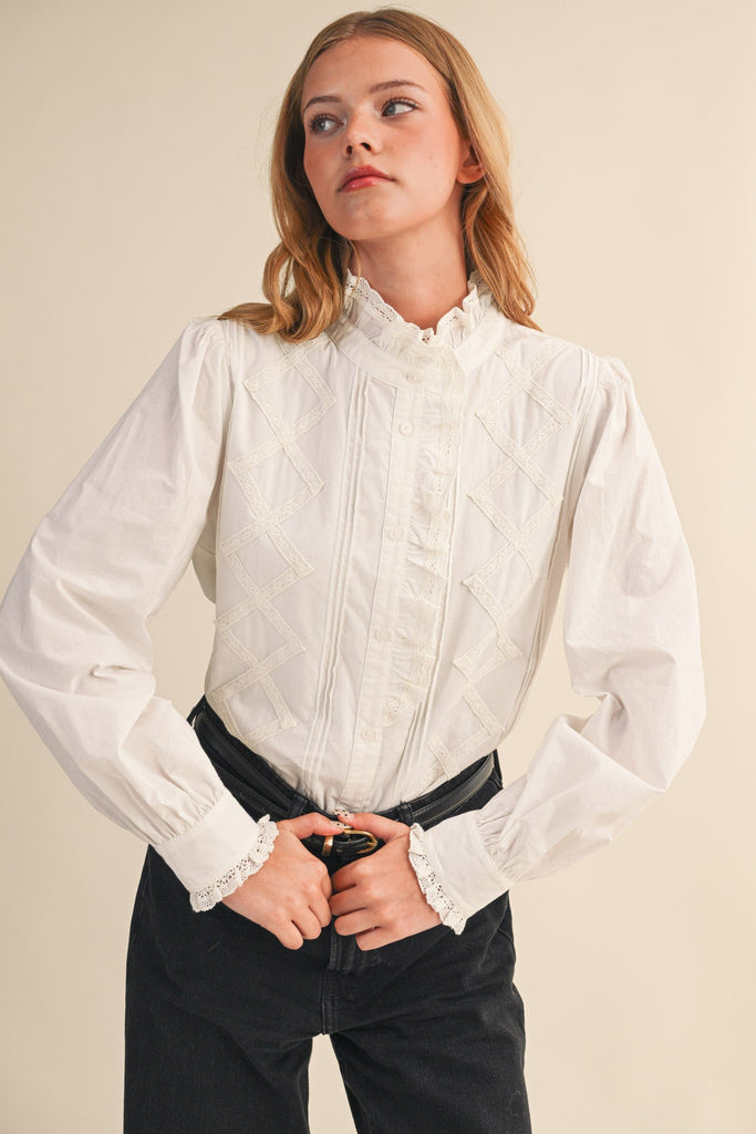 Ivory Lace Button Down Top