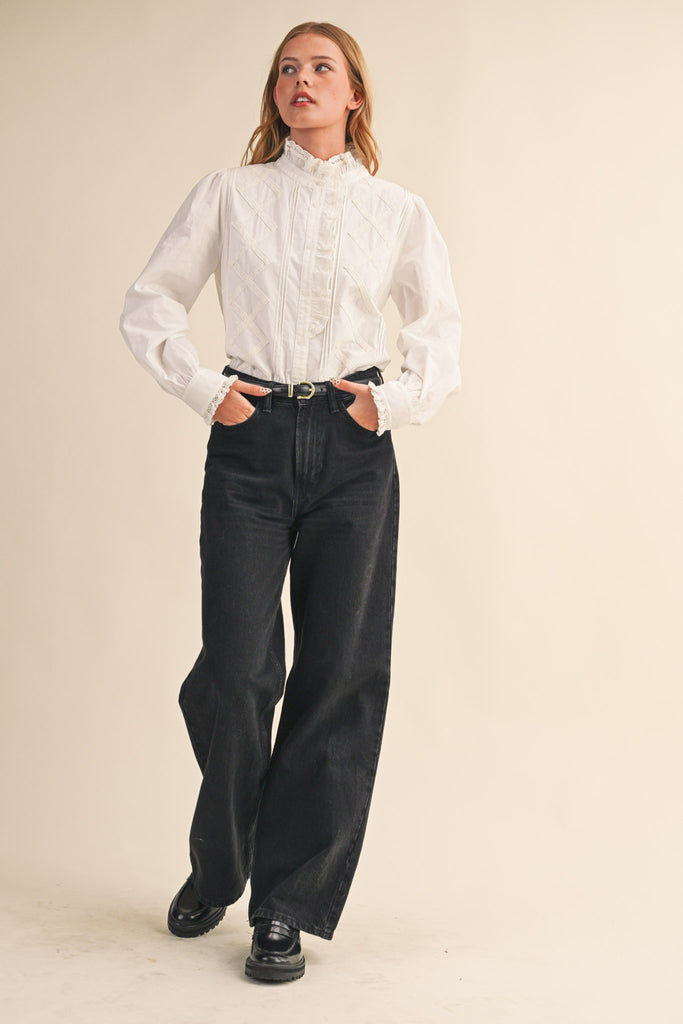 Ivory Lace Button Down Top