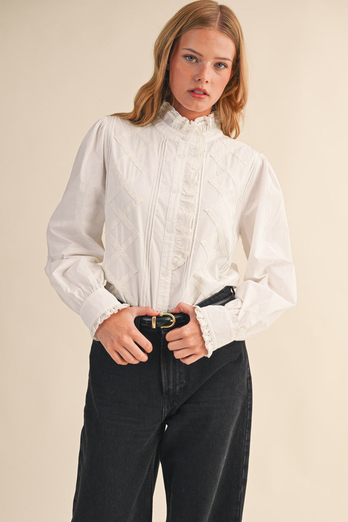 Ivory Lace Button Down Top