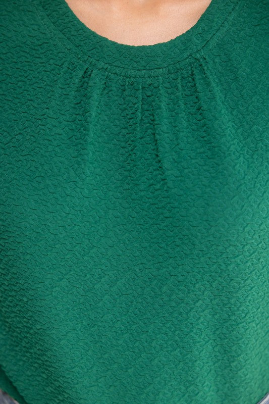 Green Textured Puff Sleeve Top