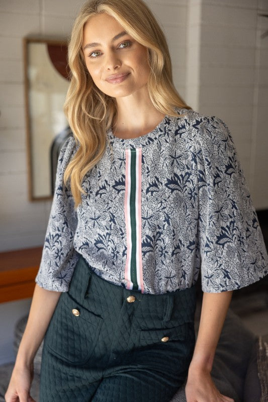 Navy Damask Top