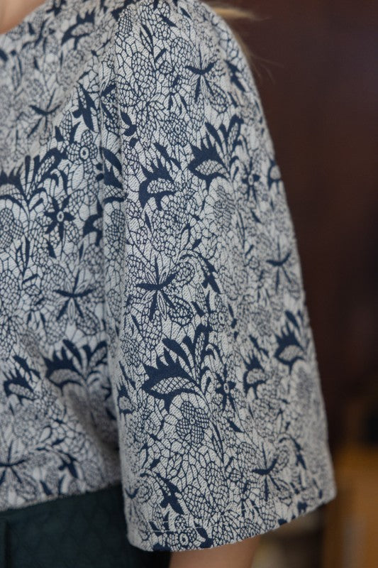 Navy Damask Top