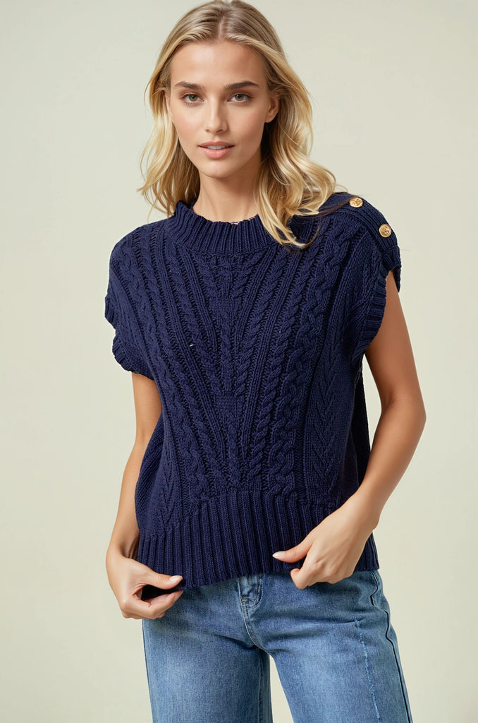 Gold Button Cable Sweater Vest