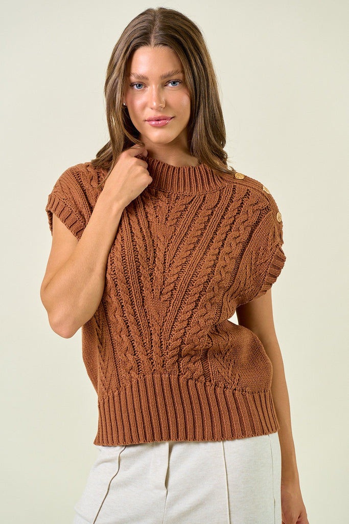 Gold Button Cable Sweater Vest