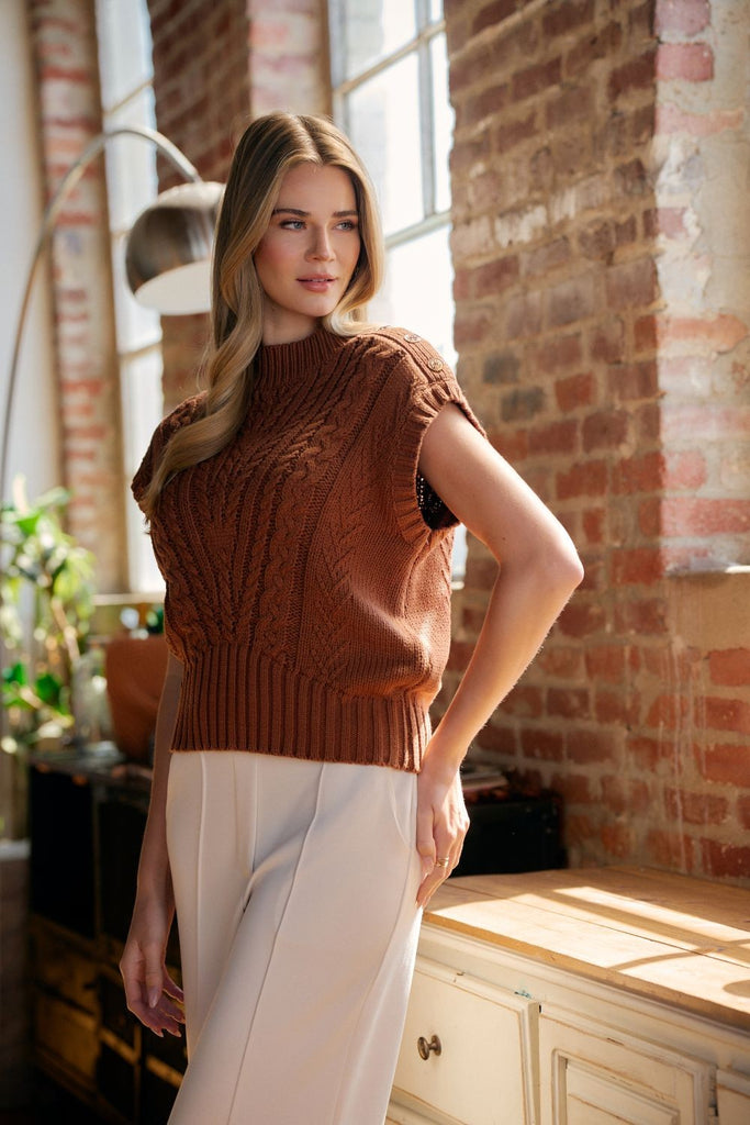 Gold Button Cable Sweater Vest