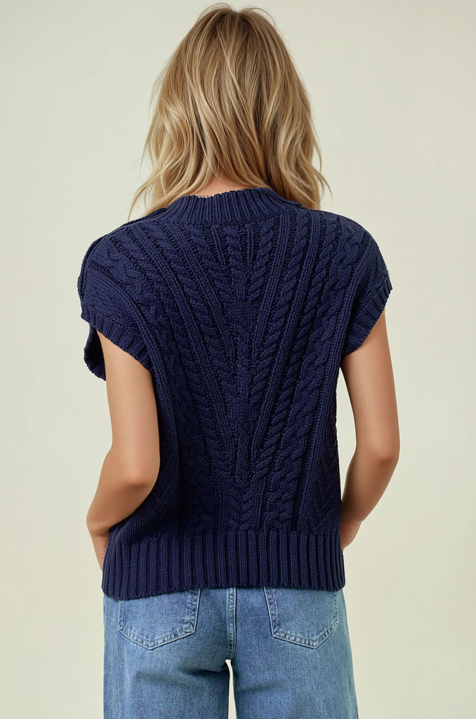 Gold Button Cable Sweater Vest