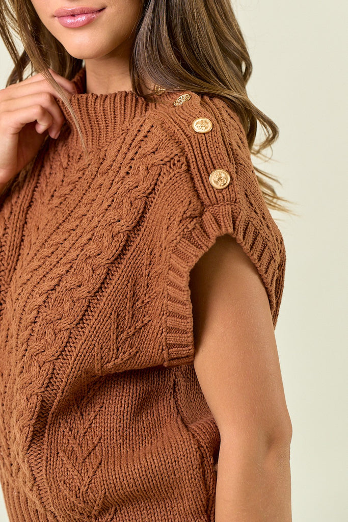 Gold Button Cable Sweater Vest