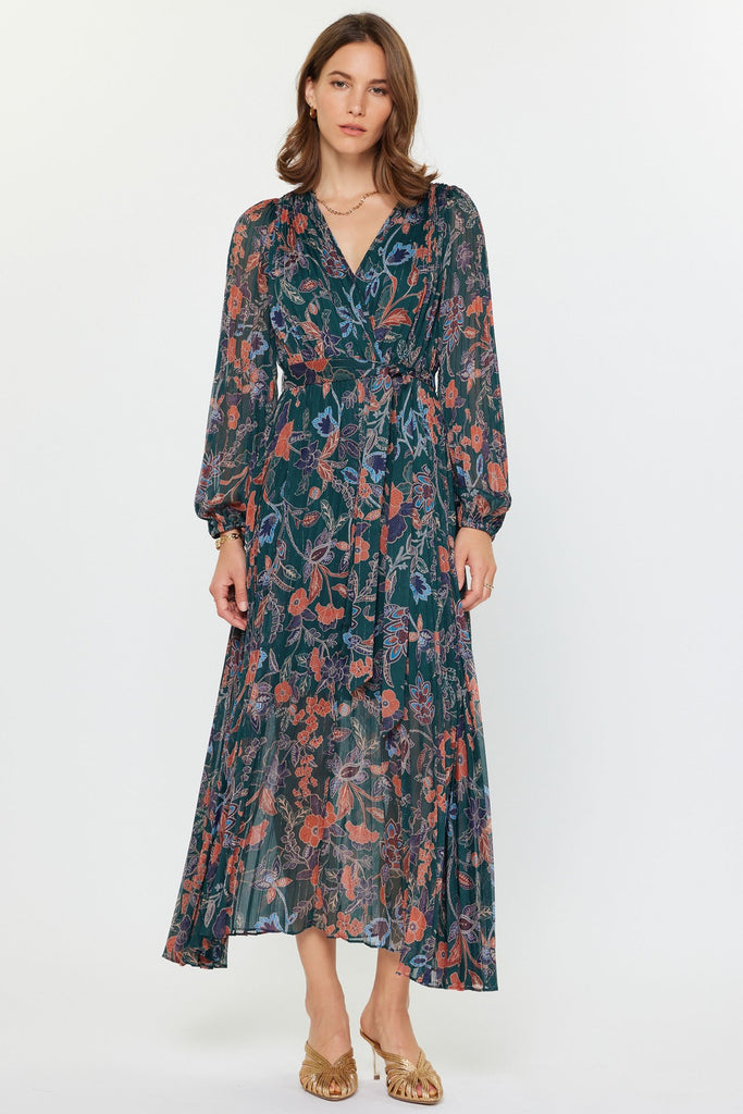 Green Floral Pleat Dress