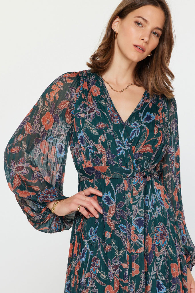 Green Floral Pleat Dress