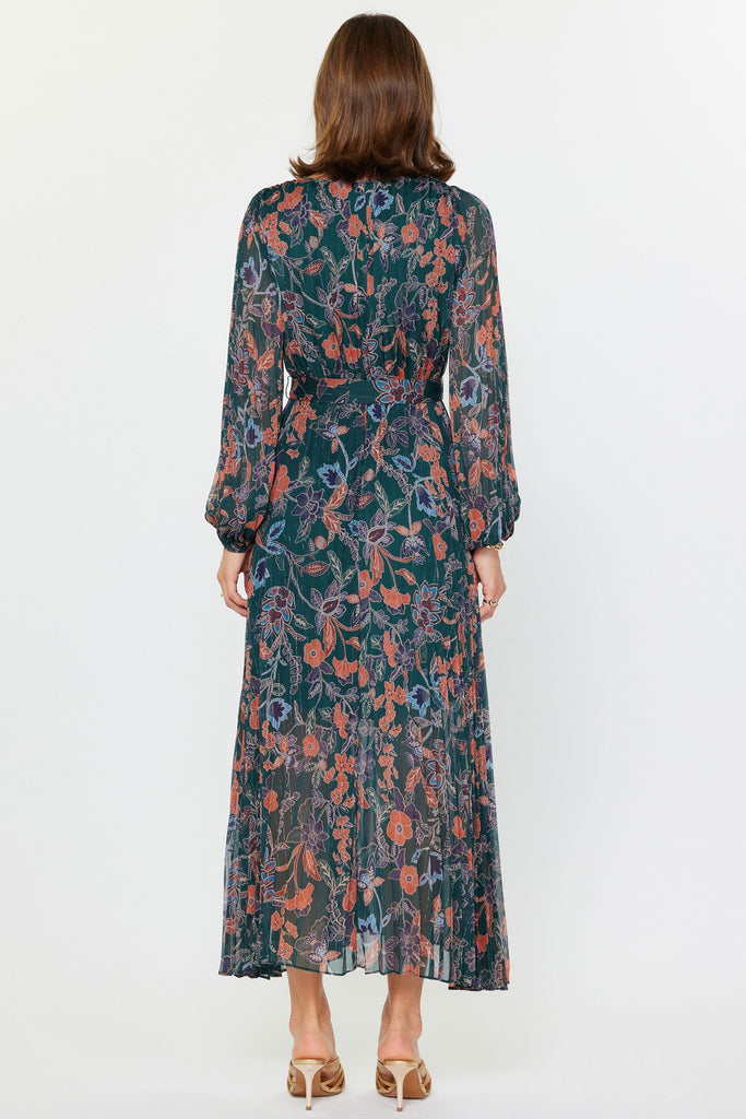 Green Floral Pleat Dress