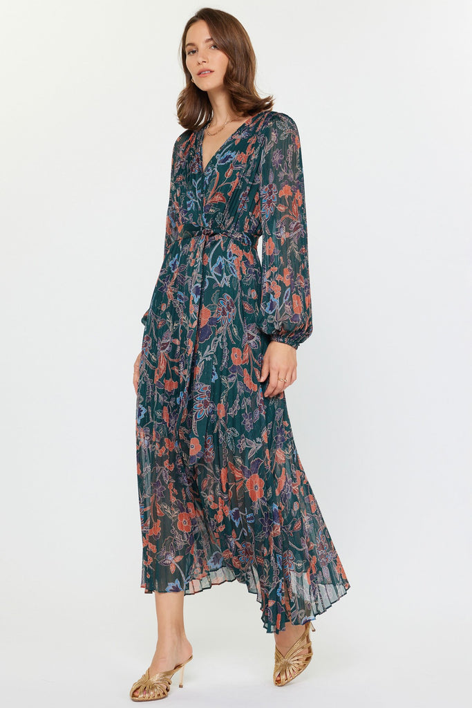 Green Floral Pleat Dress