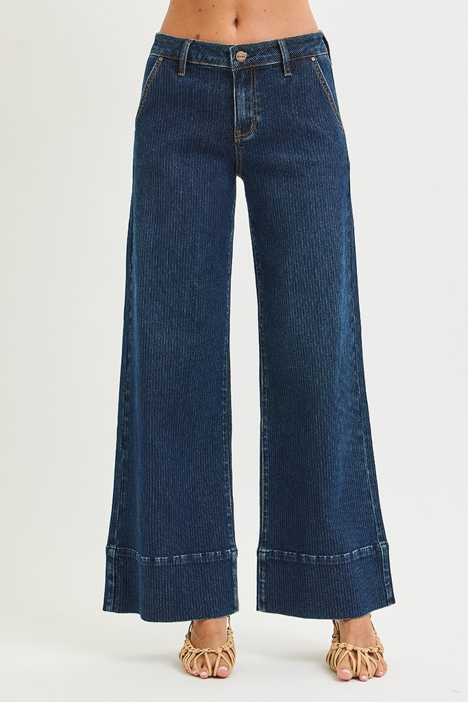 Mid Rise Wide Leg Pinstripe Jeans