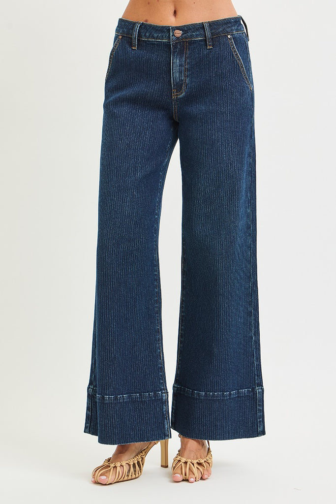 Mid Rise Wide Leg Pinstripe Jeans