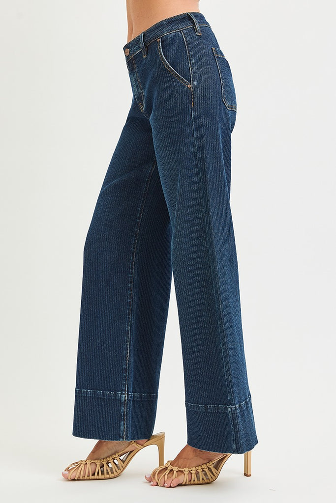 Mid Rise Wide Leg Pinstripe Jeans