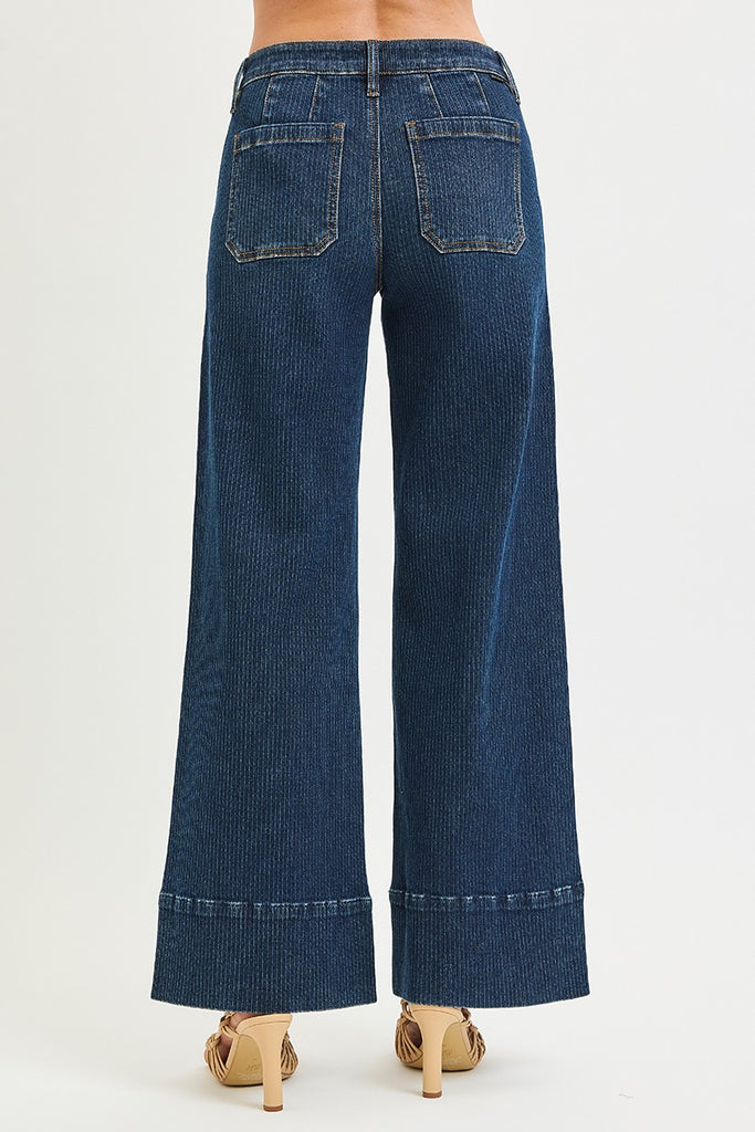 Mid Rise Wide Leg Pinstripe Jeans