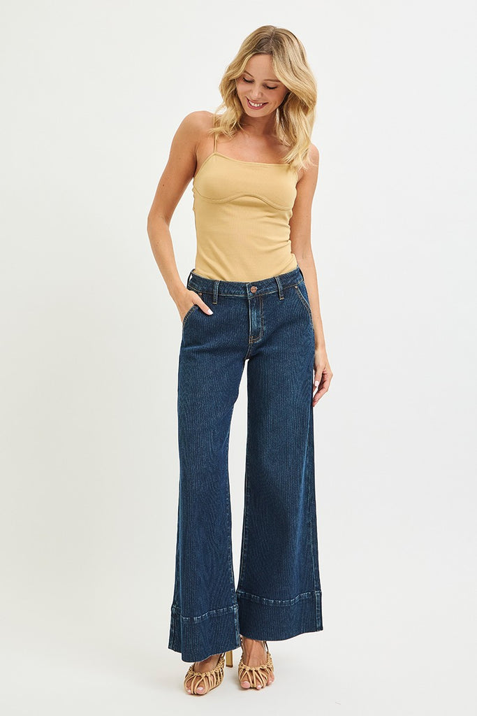 Mid Rise Wide Leg Pinstripe Jeans