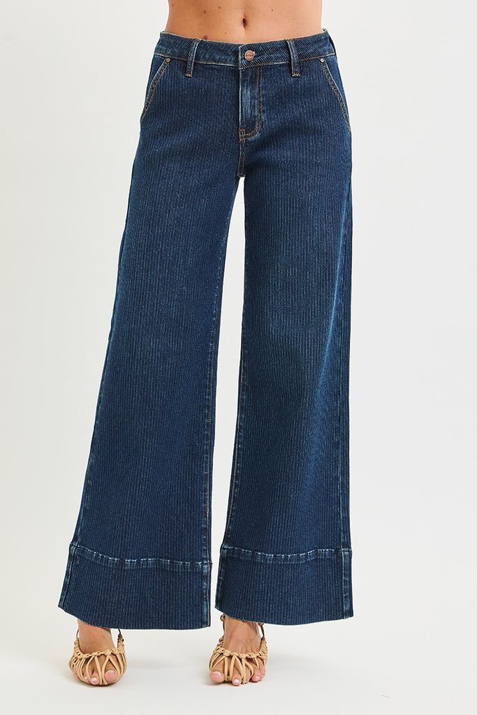 Mid Rise Wide Leg Pinstripe Jeans