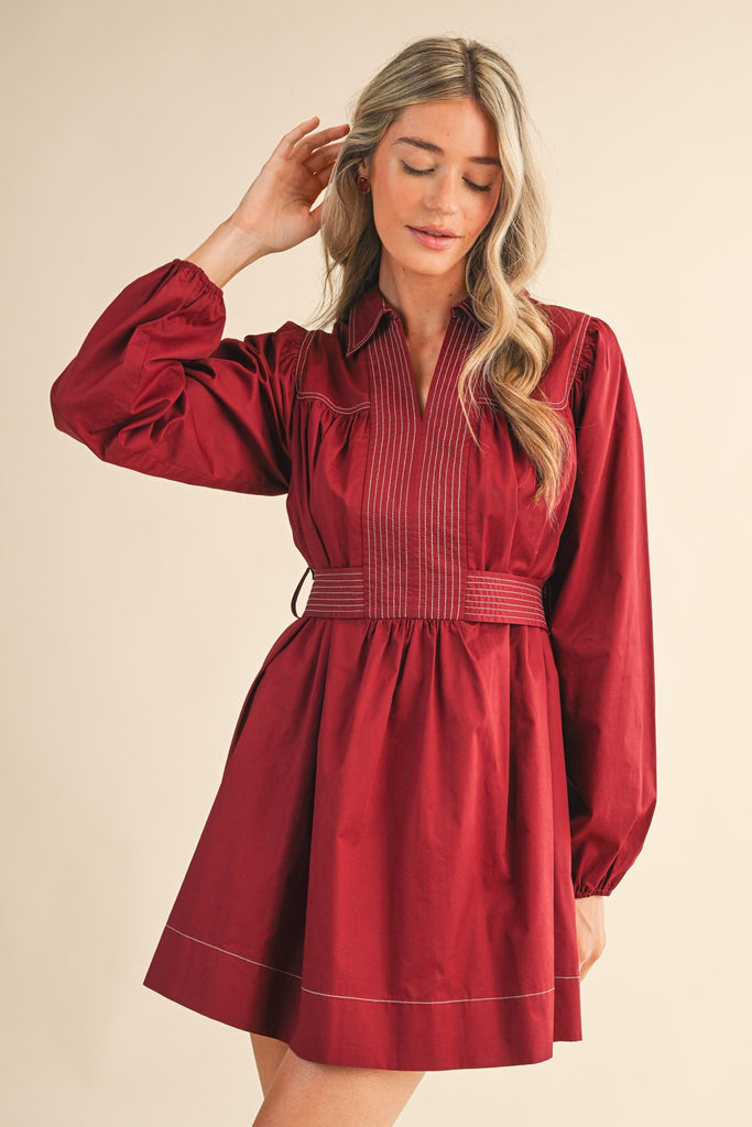 Burgundy Seam Detail Dress