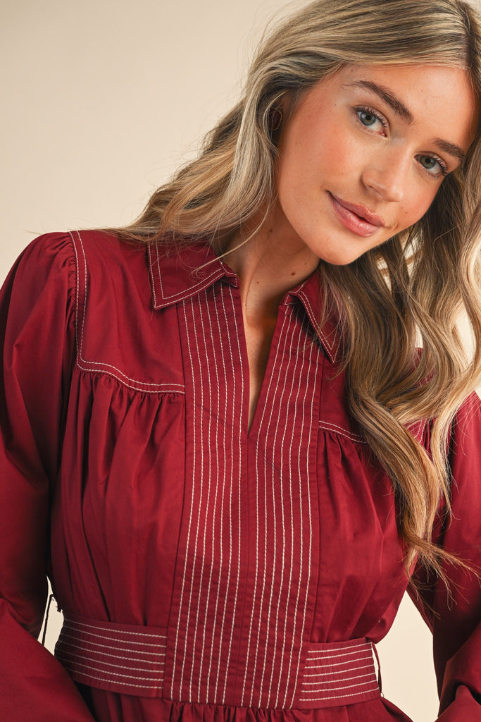 Burgundy Seam Detail Dress
