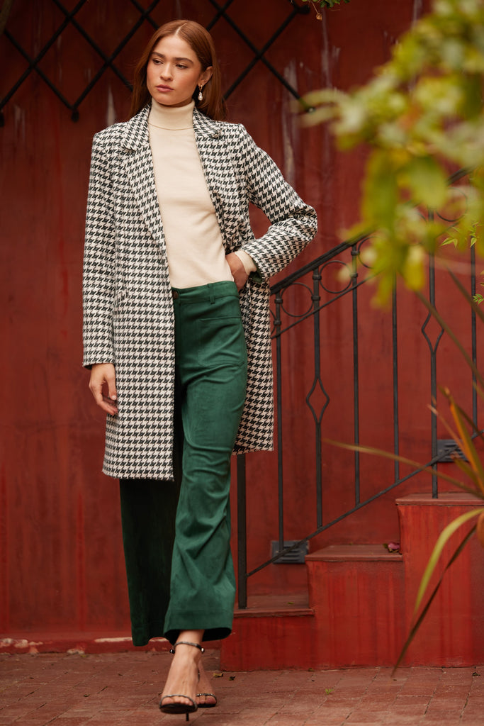 Green Houndstooth Long Coat