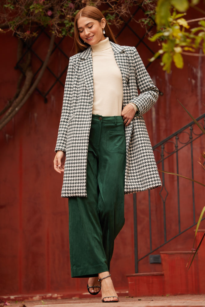 Green Houndstooth Long Coat