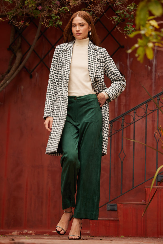 Green Houndstooth Long Coat