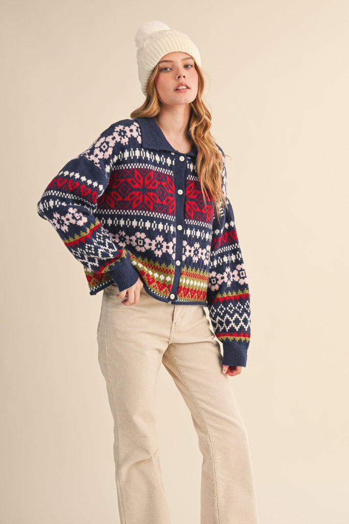 Navy Fair Isle Cardigan