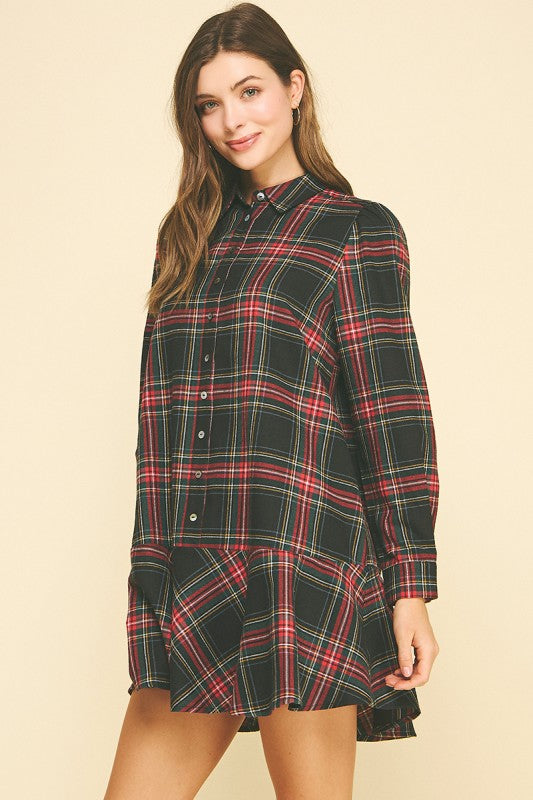 Black Plaid Flutter Dress