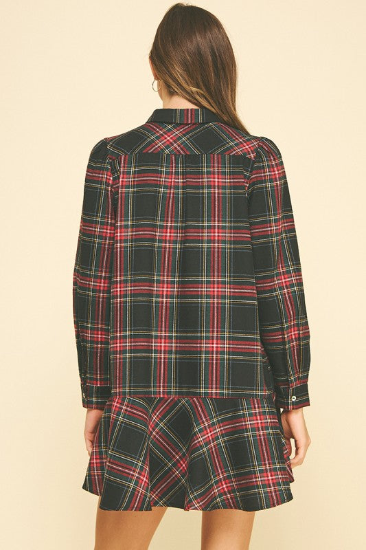 Black Plaid Flutter Dress