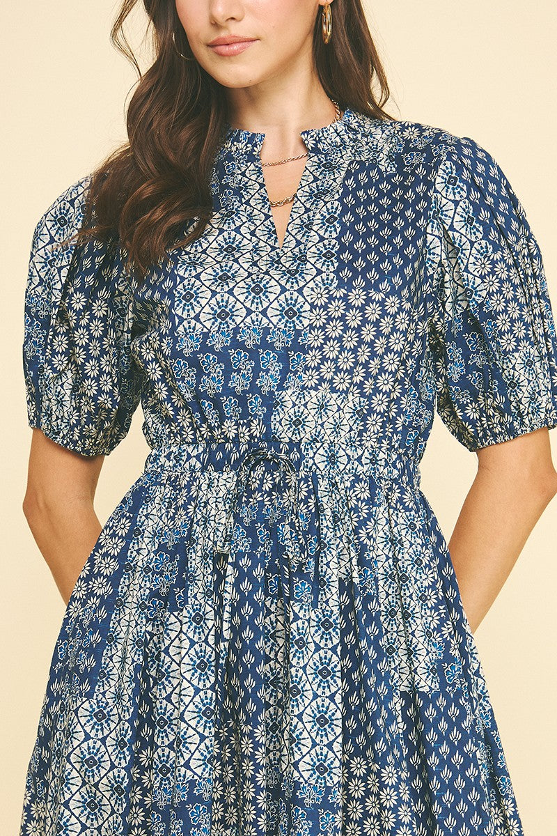 Blue Floral Patchwork Dress Blue Floral Patchwork Dress