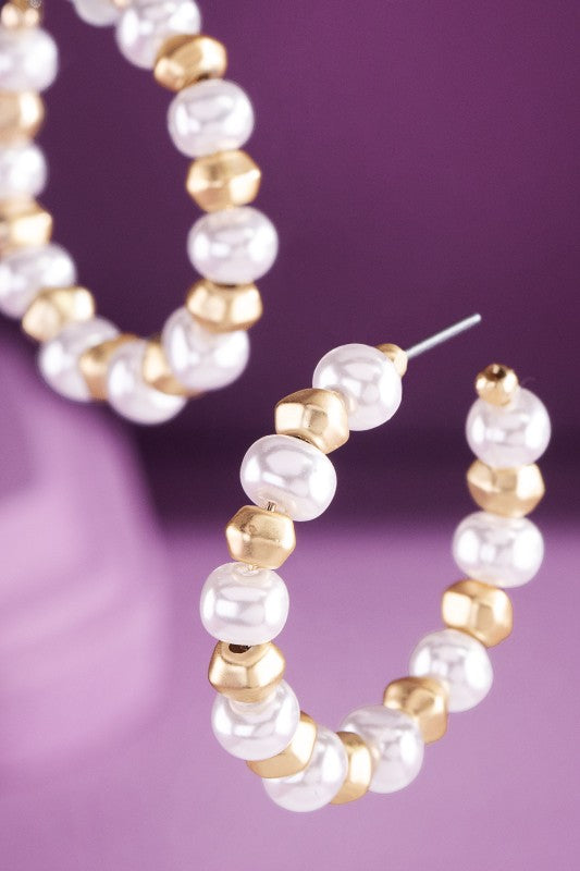 Pearl Beaded Hoop Earrings