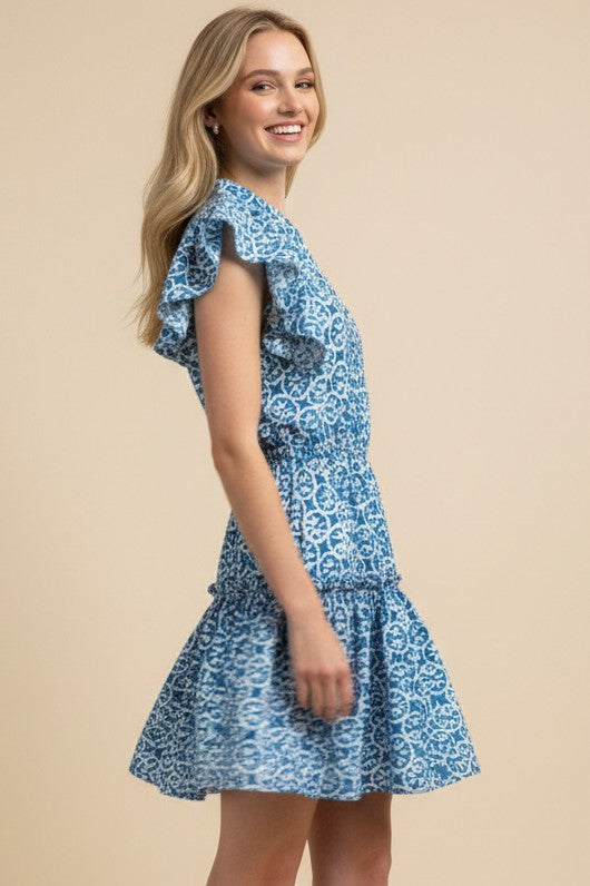 Blue Disc Ruffle Dress