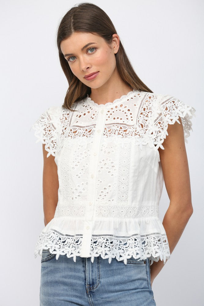 White Lace Peplum Top – Striped Box Boutique