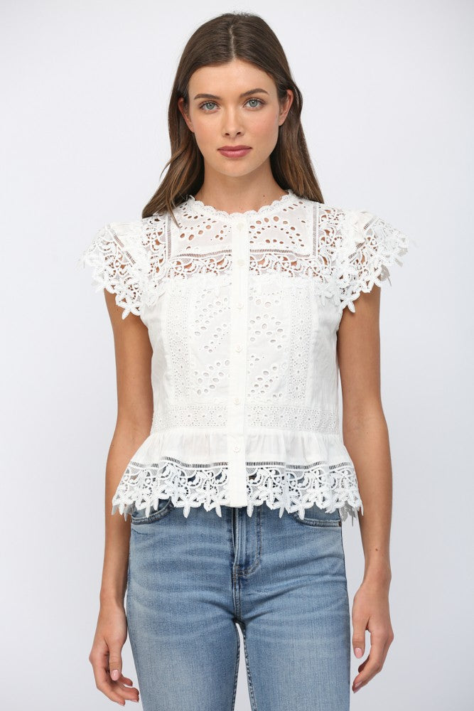 White Lace Peplum Top – Striped Box Boutique