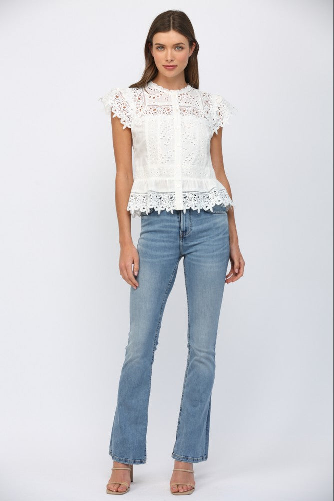 White Lace Peplum Top – Striped Box Boutique