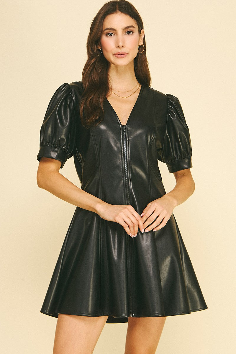 Fit and Flare Faux Leather Dress – Striped Box Boutique