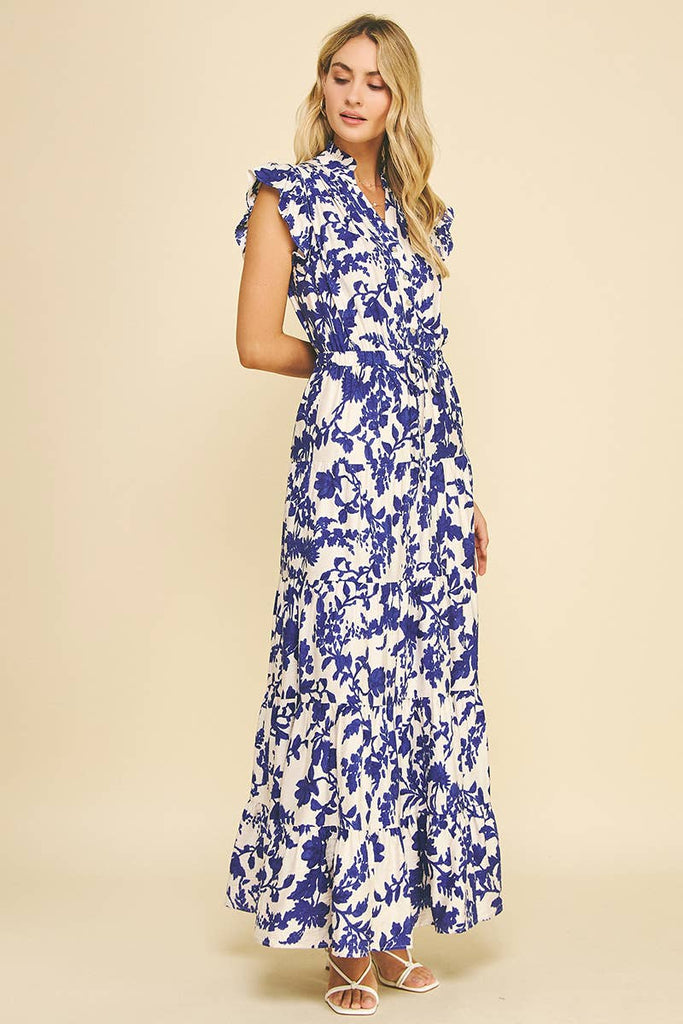 Blue Floral Damask Dress